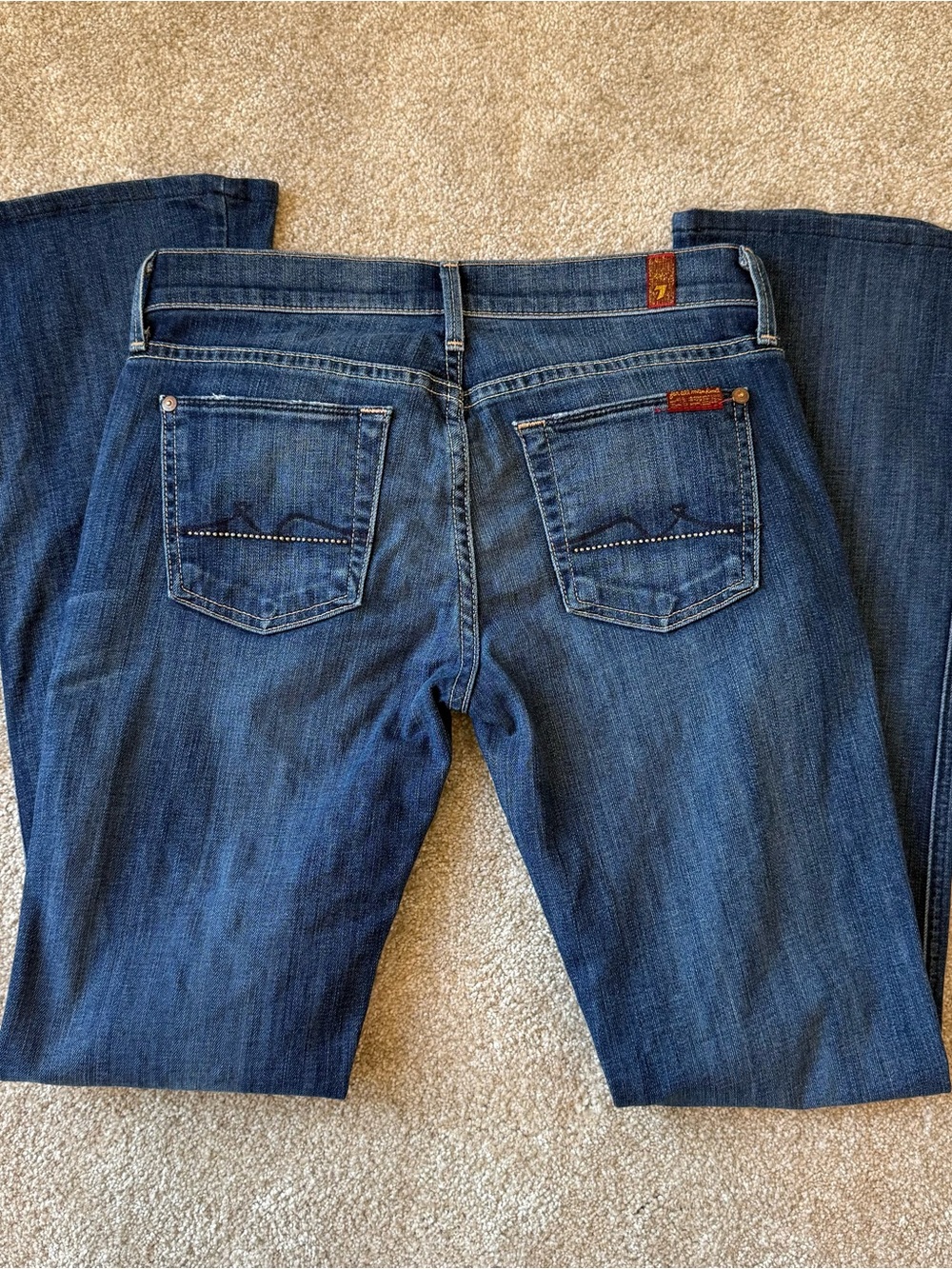 7 For All Mankind Dark Blue Bootcut Jeans with Studded Back Pockets - Picture 1 of 9